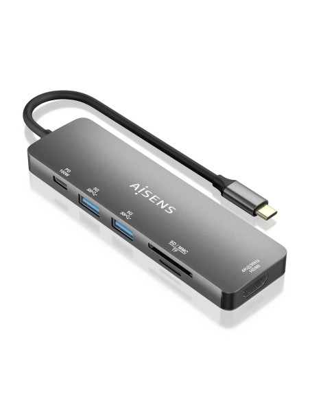DOCK AISENS USB-C A HDMI- 2USBA-USBC PD-SD-MICROSD GRIS 15CM ASUC-6P016-GR