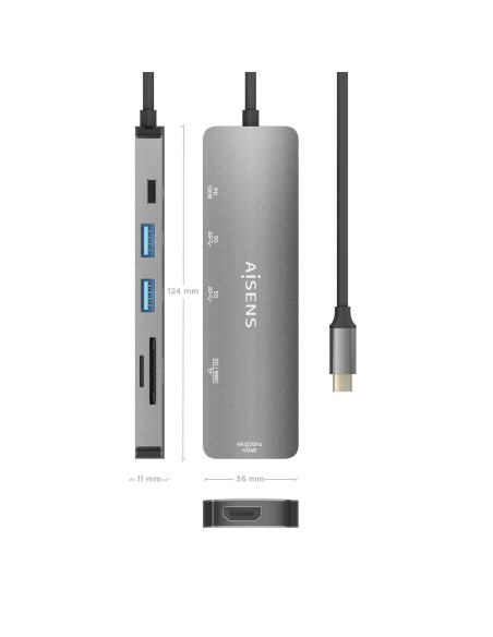 DOCK AISENS USB-C A HDMI- 2USBA-USBC PD-SD-MICROSD GRIS 15CM ASUC-6P016-GR