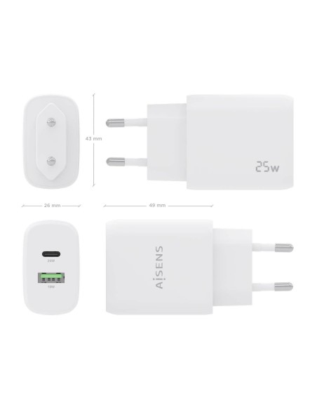 CARGADOR 25W 1XUSB-C PD3.0 1XUSB-A QC3.0 BLANCO AISENS A110-0758
