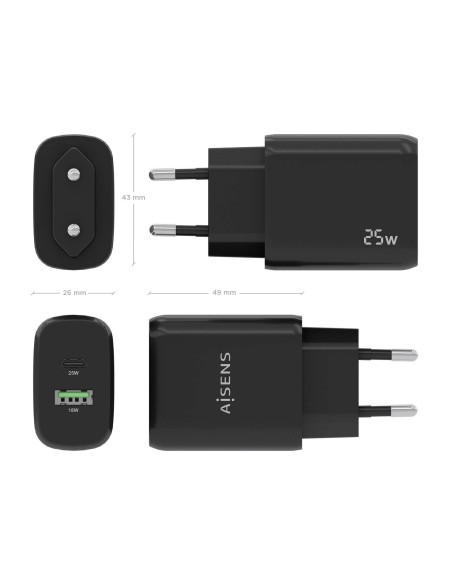 CARGADOR 25W 1XUSB-C PD3.0 1XUSB-A QC3.0 NEGRO AISENS A110-0759