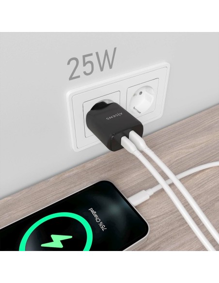CARGADOR 25W 1XUSB-C PD3.0 1XUSB-A QC3.0 NEGRO AISENS A110-0759
