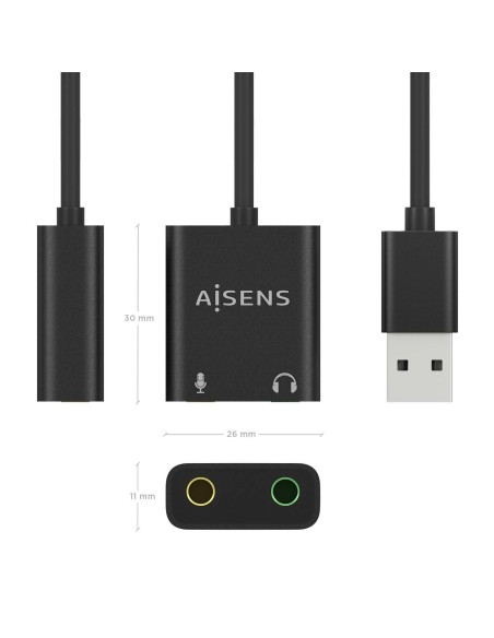 CONVERSOR USB-A A AUDIO 48KHZ USB-A-M-2XJACK 3.5 H NEGRO 10CM AISENS A106-0769