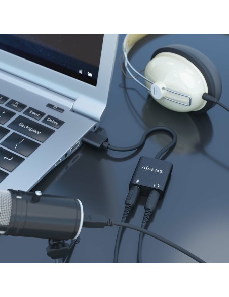 CONVERSOR USB-A A AUDIO 48KHZ USB-A-M-2XJACK 3.5 H NEGRO 10CM AISENS A106-0769