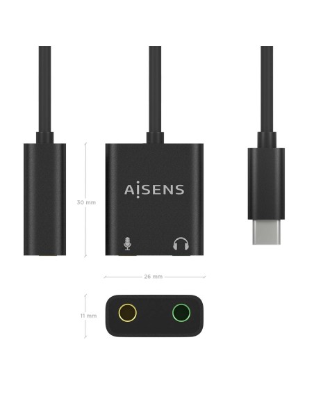 CONVERSOR USB-C A AUDIO 48KHZ USB-C-M-2XJACK 3.5-H NEGRO 10CM AISENS A109-0767