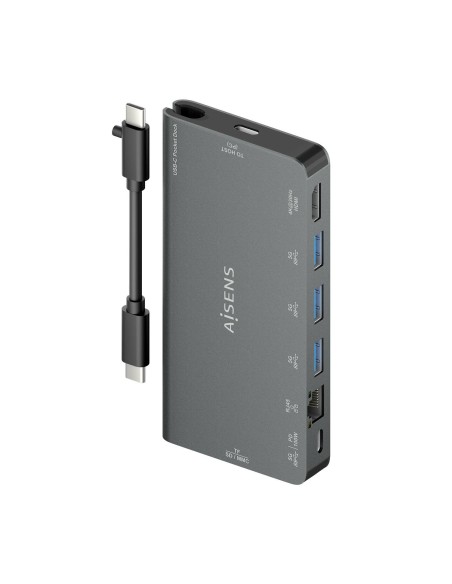DOCK 8 EN 1 USB-C A HDMI-RJ45-3USBA-USBC-SD-MICROSD 10CM AISENS ASUC-8P015-GR