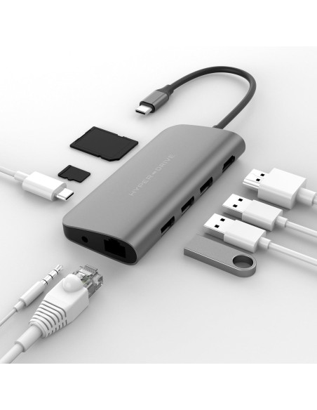 HUB USB-C HYPER POWER 9 EN 1 GRIS