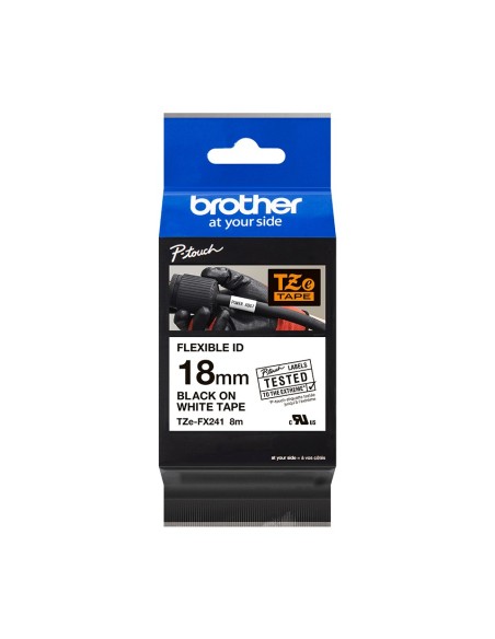 Brother Cinta TzeFX241 Texto Negro Blanco 18mm