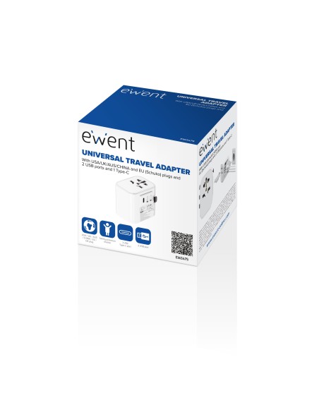 Ewent EW1475 adaptador de enchufe eléctrico Universal Blanco
