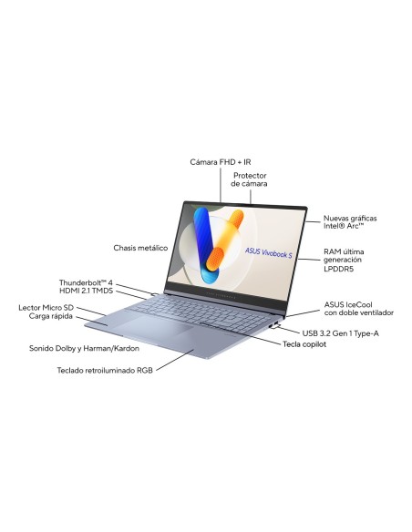 ASUS VivoBook OLED S5506MA-MA048W - Ordenador Portátil 15.6" 3K 120Hz (Intel Core Ultra 7 155H, 16GB RAM, 1TB SSD, Arc Graphics,