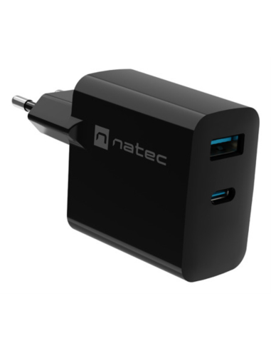 CARGADOR NATEC RIBERA GAN 45W PD3.0 QC3.0 1XUSB-A + 1XUSB-C NEGRO
