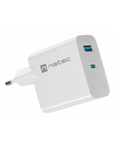 CARGADOR NATEC RIBERA GAN 45W PD3.0 QC3.0 1XUSB-A + 1XUSB-C BLANCO