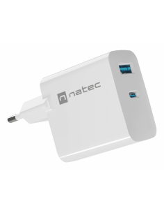 CARGADOR NATEC RIBERA GAN 65W PD3.0 QC3.0 1XUSB-A + 1XUSB-C BLANCO