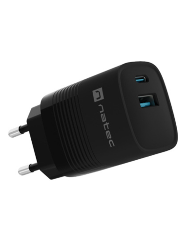 CARGADOR NATEC RIBERA GAN 30W PD3.0 QC3.0 1XUSB-A + 1XUSB-C NEGRO