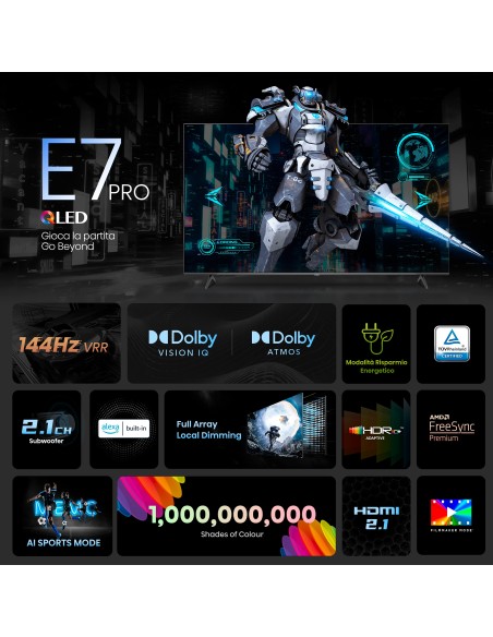 TV 55 QLED HISENSE 55E7NQ PRO GAMING 144HZ SMART TV 4K VIDAA U7.6 BT