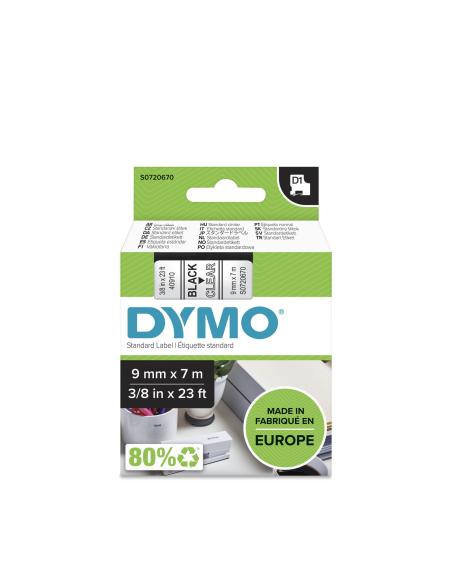 Dymo D1 Etiquetas estandar negro sobre transparente 9mm x 7m poliester