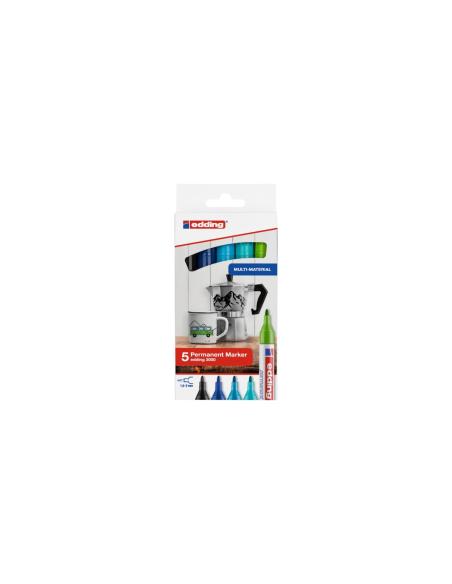 Edding 3000 marcador permanente Punta redonda Negro, Azul, Azul claro, Verde claro, Turquesa 5 pieza(s)