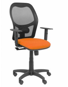 Silla Alocén malla negra asiento bali naranja brazos regulables