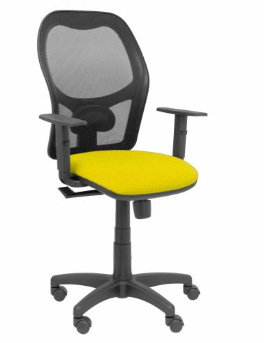 Silla Alocén malla negra asiento bali amarillo brazos regulables