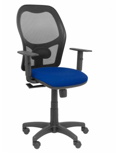 Silla Alocén malla negra asiento bali azul marino brazos regulables