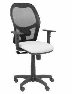 Silla Alocén malla negra asiento bali blanco brazos regulables