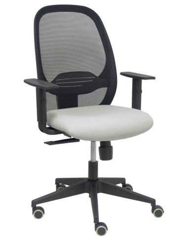 Piqueras y Crespo Silla Cilanco negra malla negra asiento bali gris claro brazo regulable.
