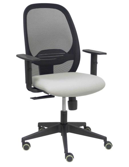 Piqueras y Crespo Silla Cilanco negra malla negra asiento bali gris claro brazo regulable.