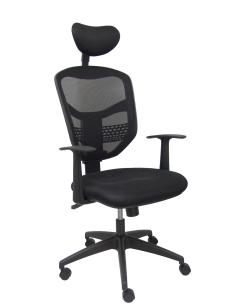 Piqueras y Crespo Silla Chinchilla respaldo malla negro con cabecero asiento 3D negro
