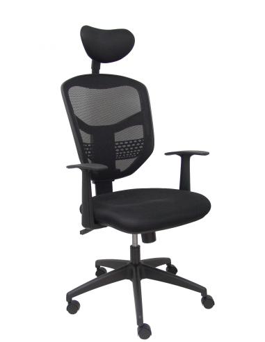 Piqueras y Crespo Silla Chinchilla respaldo malla negro con cabecero asiento 3D negro
