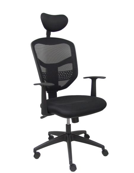 Piqueras y Crespo Silla Chinchilla respaldo malla negro con cabecero asiento 3D negro