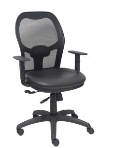 Piqueras y Crespo Silla Jorquera traslack malla negra asiento similpiel negro brazos regulables