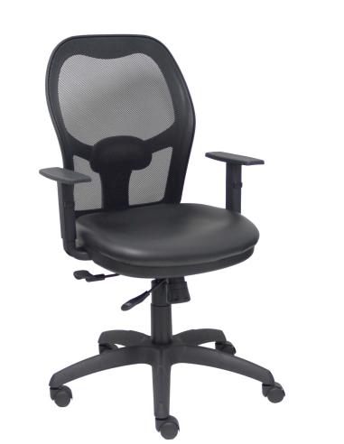 Piqueras y Crespo Silla Jorquera traslack malla negra asiento similpiel negro brazos regulables