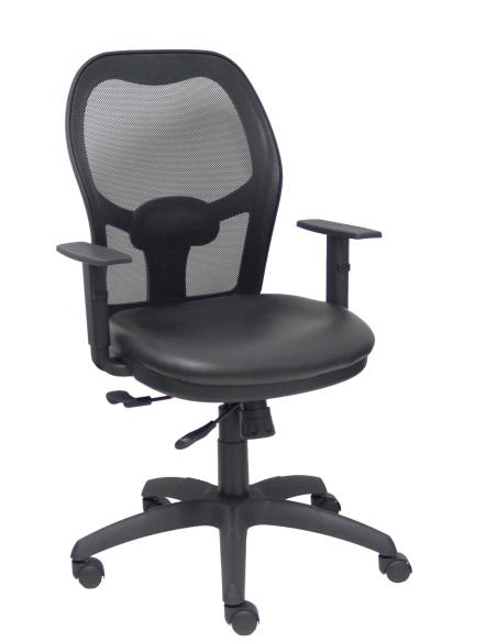 Piqueras y Crespo Silla Jorquera traslack malla negra asiento similpiel negro brazos regulables
