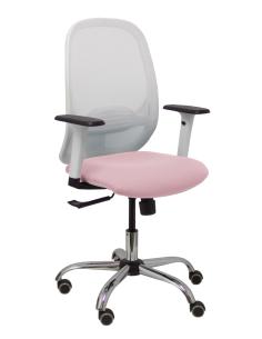 Piqueras y Crespo Silla Cilanco blanca malla blanca asiento bali rosa brazo regulable base cromada ruedas de parque