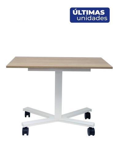 Piqueras y Crespo Mesa Griego regulable color natural, estructura blanca y ruedas.