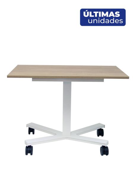 Piqueras y Crespo Mesa Griego regulable color natural, estructura blanca y ruedas.