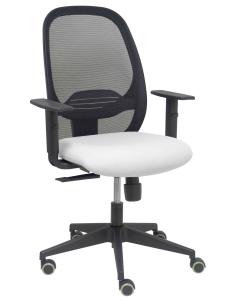 Piqueras y Crespo Silla Cilanco negra malla negra asiento bali blanco brazo regulable.