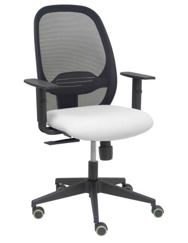 Piqueras y Crespo Silla Cilanco negra malla negra asiento bali blanco brazo regulable.