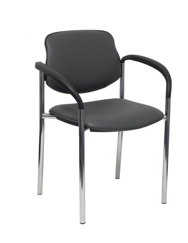 Piqueras y Crespo Silla fija Styl similpiel gris oscuro chasis cromo con brazos