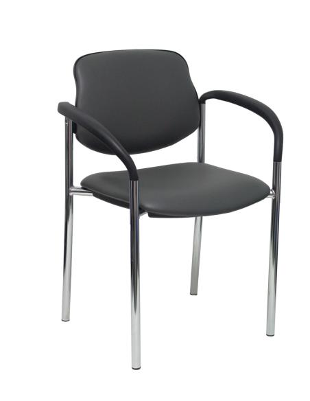 Piqueras y Crespo Silla fija Styl similpiel gris oscuro chasis cromo con brazos