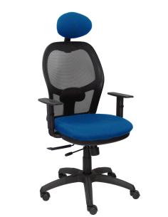 Piqueras y Crespo Silla Jorquera traslack malla negra asiento bali azul brazos regulables y cabecero