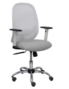 Piqueras y Crespo Silla Cilanco blanca malla blanca asiento bali gris claro brazo regulable base cromada ruedas parque