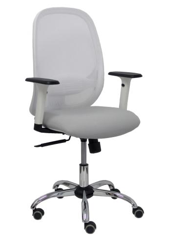 Piqueras y Crespo Silla Cilanco blanca malla blanca asiento bali gris claro brazo regulable base cromada ruedas parque