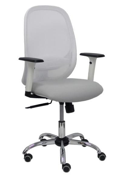 Piqueras y Crespo Silla Cilanco blanca malla blanca asiento bali gris claro brazo regulable base cromada ruedas parque