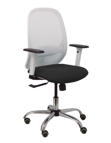 Piqueras y Crespo Silla Cilanco blanca malla blanca asiento similpiel negro brazo reg. base cromada RP