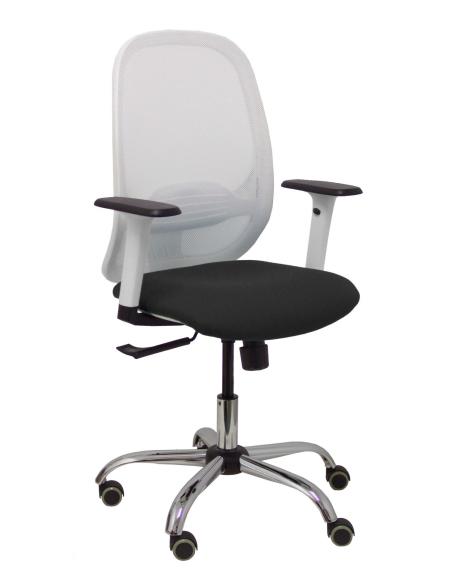 Piqueras y Crespo Silla Cilanco blanca malla blanca asiento similpiel negro brazo reg. base cromada RP