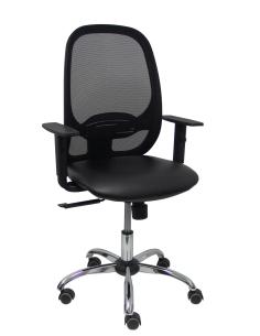 Piqueras y Crespo Silla Cilanco negra malla negra asiento similpiel negro brazo regulable base cromada