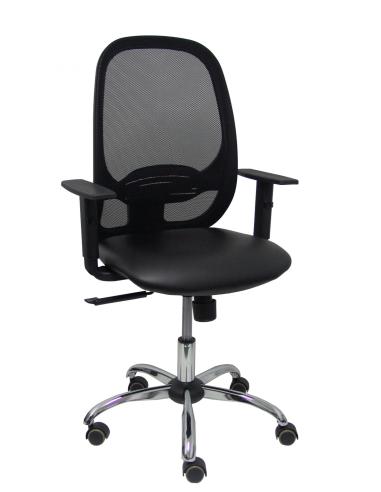 Piqueras y Crespo Silla Cilanco negra malla negra asiento similpiel negro brazo regulable base cromada