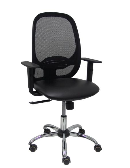 Piqueras y Crespo Silla Cilanco negra malla negra asiento similpiel negro brazo regulable base cromada
