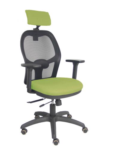 Piqueras y Crespo Silla Jorquera traslack malla negra asiento bali verde oliva brazos 3D cabecero regulable