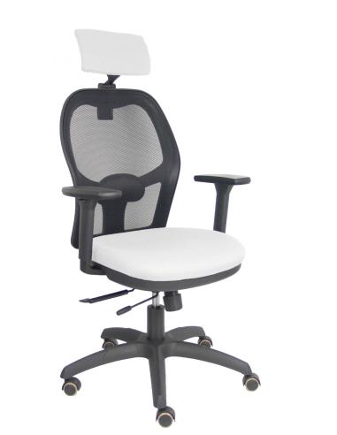 Piqueras y Crespo Silla Jorquera traslack malla negra asiento bali blanco brazos 3D cabecero regulable